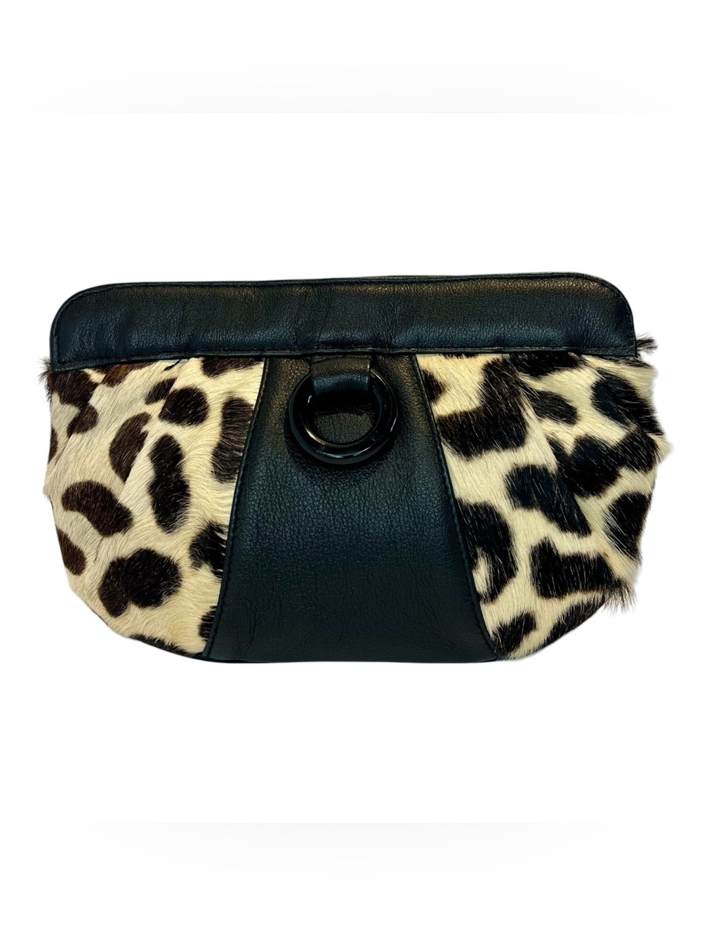 Carlos Falchi Dark Brown Leather & Genuine Calf Hair Leopard Shoulder Bag Y2K